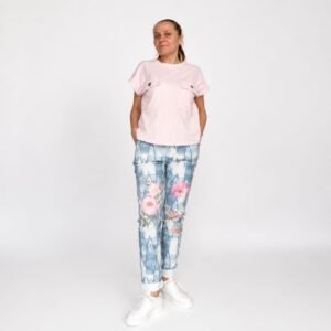 Pantaloni damă denim cu imprimeu, import Italia