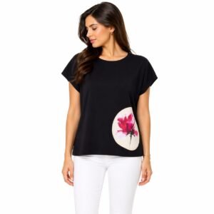 Tricou damă bumbac cu aplicație cusută, produs România