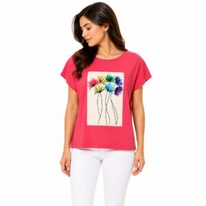 Tricou damă bumbac cu aplicație cusută, produs România