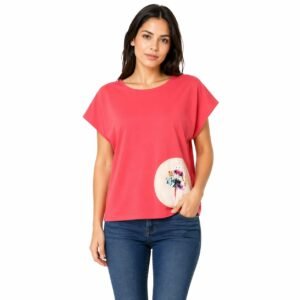 Tricou damă bumbac cu aplicație cusută, produs România