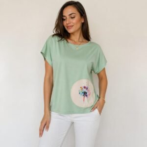 Tricou damă bumbac cu aplicație cusută, produs România