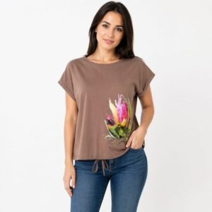 Tricou damă din bumbac cu aplicație imprimată, produs România
