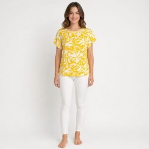 Tricou damă galben lejer din vâscoză cu in imprimat,România