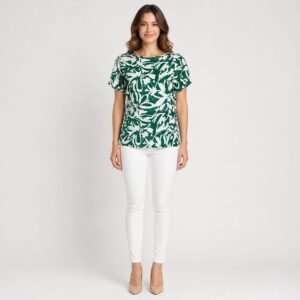 Tricou damă verde lejer din vâscoză cu in imprimat,România
