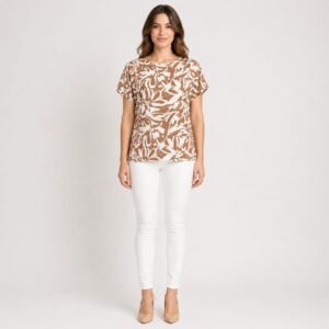 Tricou damă bej lejer din vâscoză cu in imprimat,România