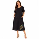 Rochie lunga neagră din In mercerizat,produs România