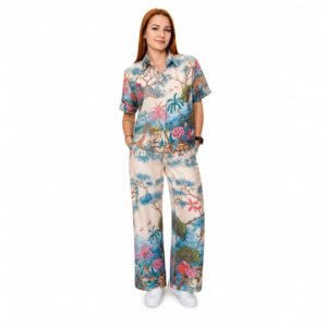 Costum damă două piese cu imprimeu exotic, import Italia