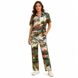 Costum damă două piese cu imprimeu exotic, import Italia