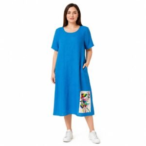 Rochie lunga albastru deschis din In mercerizat,produs România