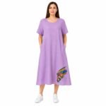 Rochie lunga lila din In mercerizat,produs România