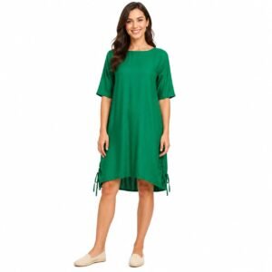 Rochie verde casual damă,cu șnur reglabil lateral,produs România