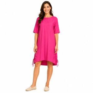 Rochie fucsia casual damă,cu șnur reglabil lateral,produs România