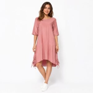 Rochie roz pal casual damă,cu șnur reglabil lateral,produs România