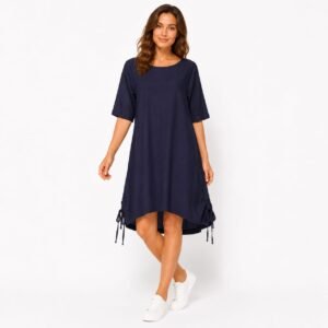 Rochie bleumarin casual cu șnur reglabil lateral,produs România