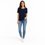 Bluză bleumarin damă cu detalii metalice, import Italia
