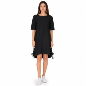 Rochie neagră casual ,cu șnur reglabil lateral,produs România
