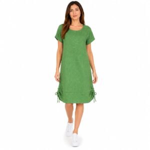 Rochie casual verde din In cu șnur,produs România