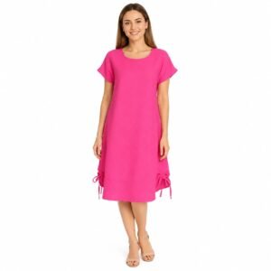 Rochie casual roz intens din In cu șnur,produs România