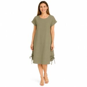 Rochie casual kaki din In cu șnur,produs România