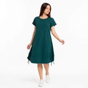 Rochie casual verde din In cu șnur,produs România