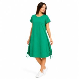 Rochie casual verde smarald din In cu șnur,produs România