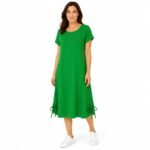 Rochie casual verde crud din In cu șnur,produs România