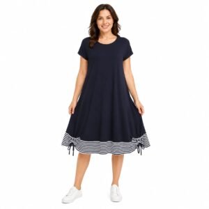 Rochie casual bleumarin cu detalii marine,produs România