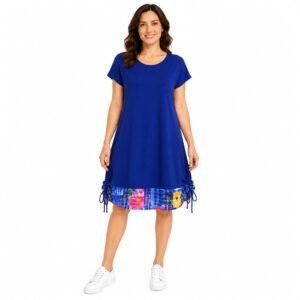 Rochie casual albastră cu detalii florale,produs România