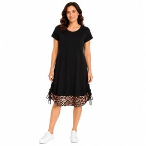 Rochie casual neagră cu detalii animal print,produs România