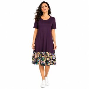 Rochie damă mov prună cu volan multicolor,produs România