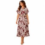 Rochie midi florală casual cu nasturi și cordon în talie,produs Italia