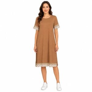 Rochie damă casual maro cu detalii cotrastante,import Italia