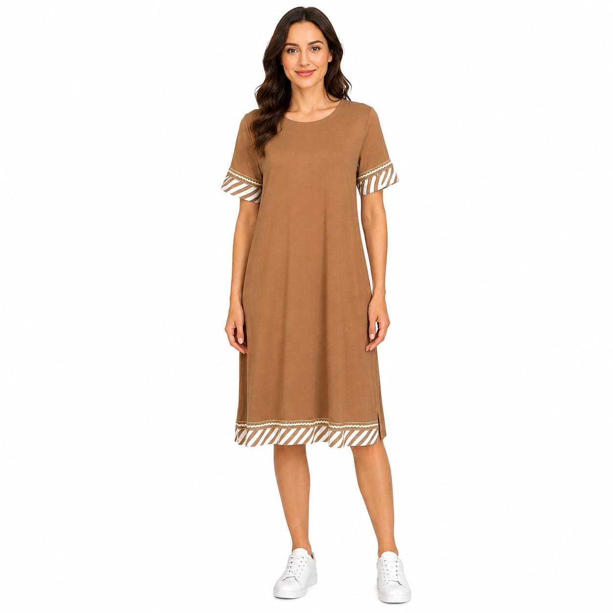 Rochie damă casual maro cu detalii cotrastante,import Italia