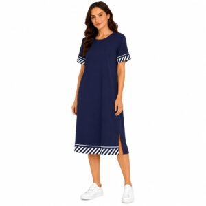 Rochie damă casual bleumarin cu detalii cotrastante,import Italia
