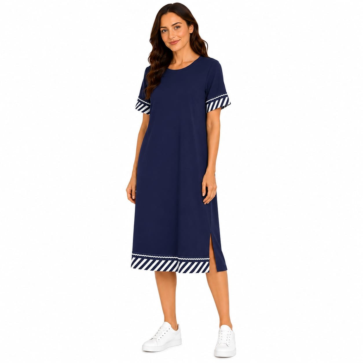 Rochie damă casual bleumarin cu detalii cotrastante,import Italia