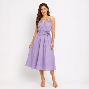 Rochie midi lila cu decolteu petrecut,import Italia
