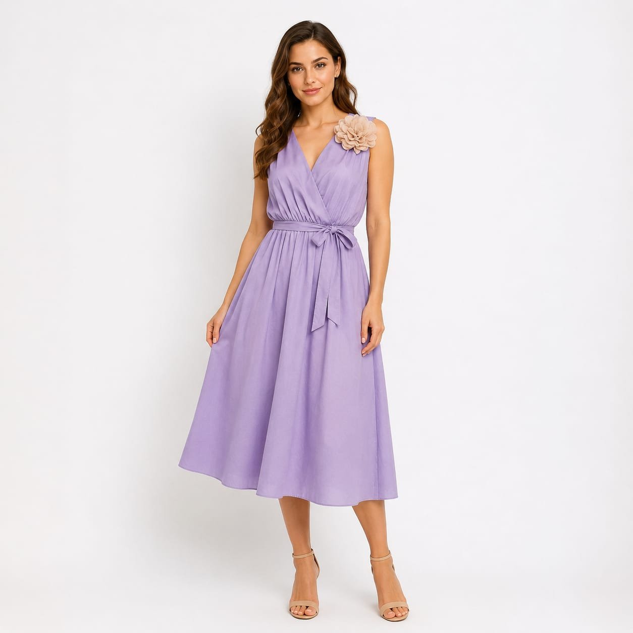 Rochie midi lila cu decolteu petrecut,import Italia