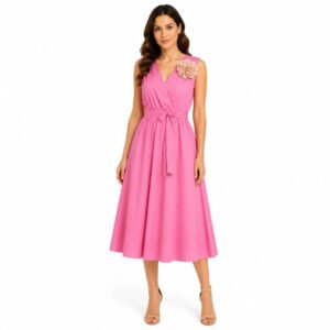 Rochie midi roz cu decolteu petrecut,import Italia