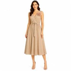Rochie midi crem cu decolteu petrecut,import Italia