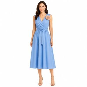 Rochie midi bleu cu decolteu petrecut,import Italia