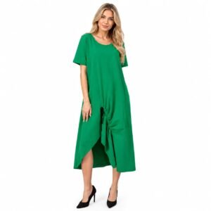 Rochie lungă verde din bumbac cu șiret ,produs România