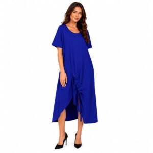 Rochie lungă albastră din bumbac cu șiret ,produs România