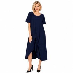 Rochie lungă bleumarin din bumbac cu șiret ,produs România