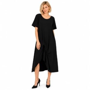 Rochie lungă neagră din bumbac cu șiret ,produs România