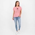 Tricou damă roz pudrat cu imprimeu artistic,produs România