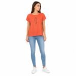 Tricou damă portocaliu cu imprimeu artistic,produs România
