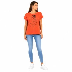 Tricou damă portocaliu cu imprimeu artistic,produs România