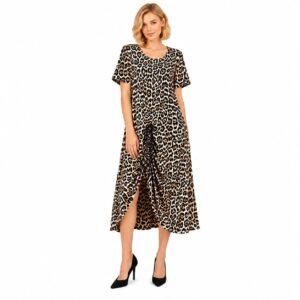 Rochie lungă animal print din vâscoză cu șiret ,produs România