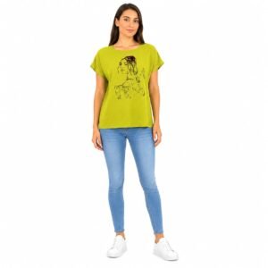 Tricou damă galben lămâie cu imprimeu artistic,produs România