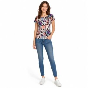 Tricou damă cu imprimeu abstract multicolor,produs România